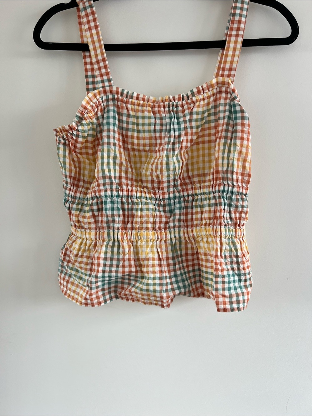 Madewell Multicolor Gingham Smocked Cami in Yellow, Orange & Green